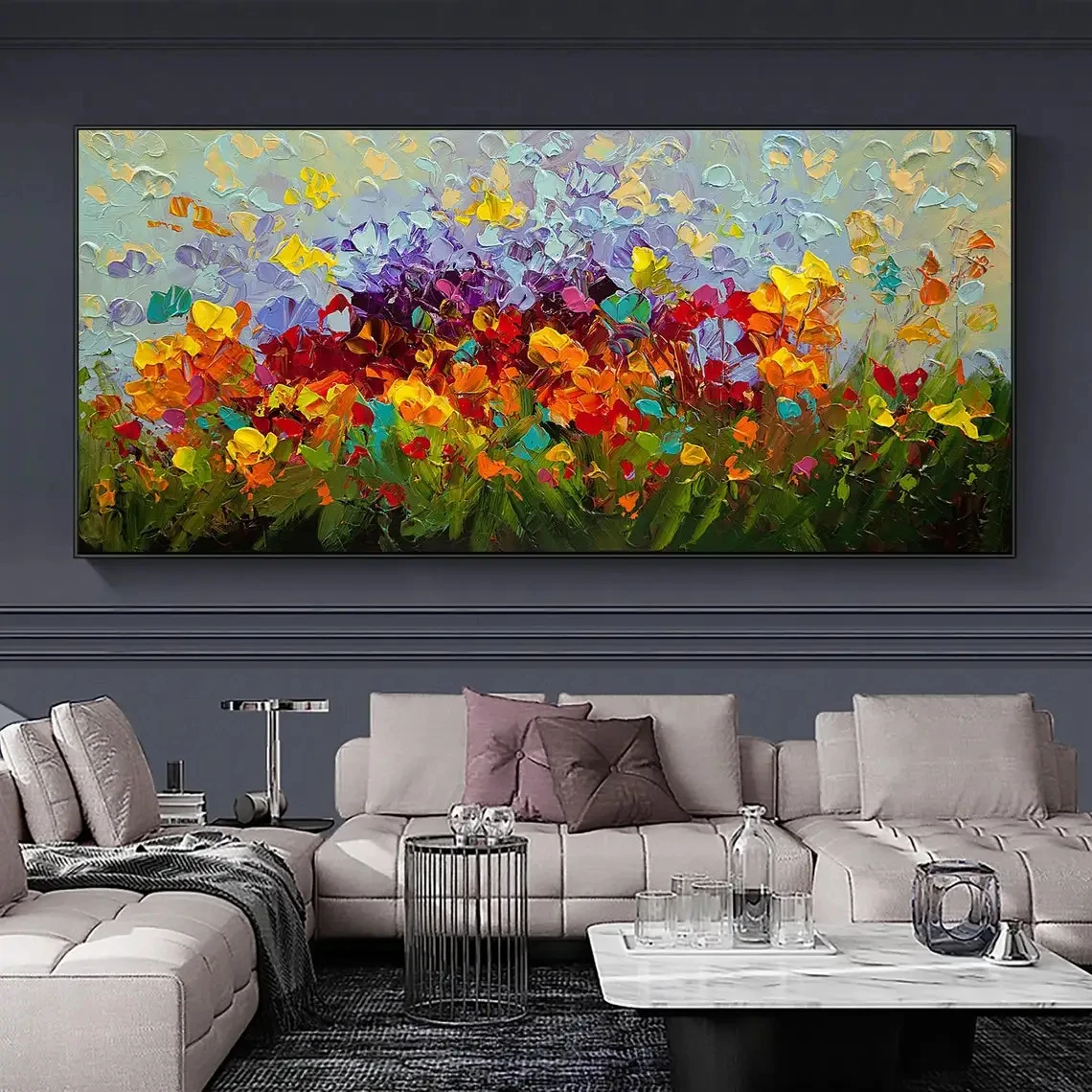 Abstract Colorful Flower Landscape Oil Painting Print on Canvas Large Size Wall Art Canvas Poster Picture for Modern Home Decor