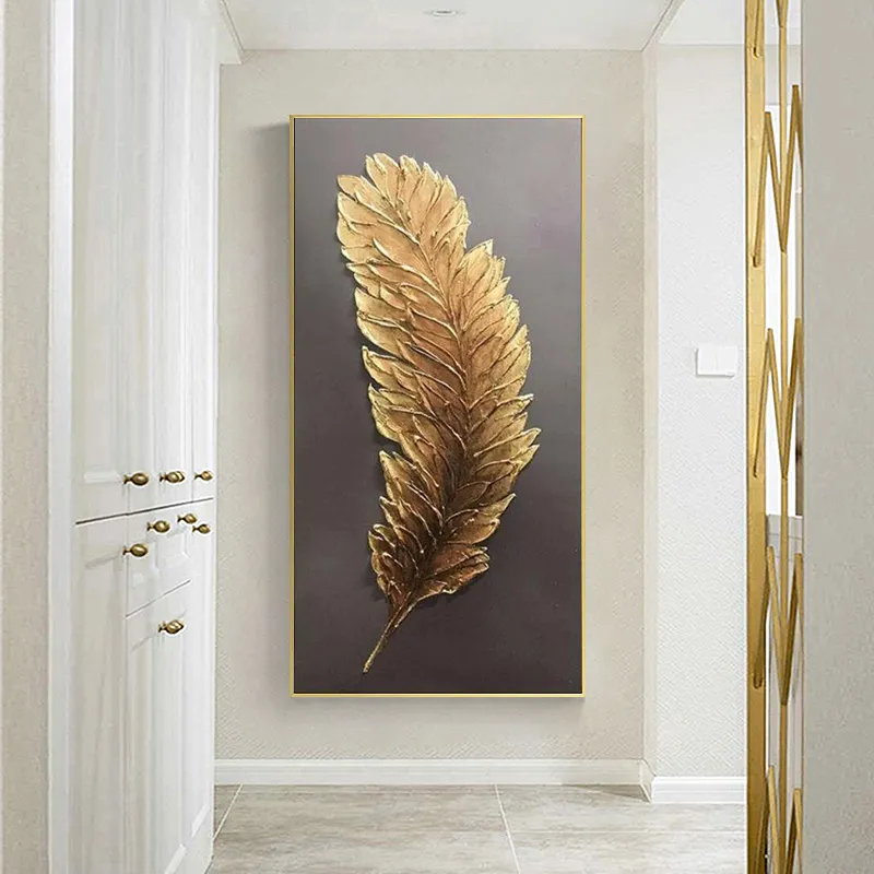 Large Feather White Gold Abstract Oil Painting Hand painted Paintings Wall Art Home Décor Picture Modern Oil Painting On Canvas