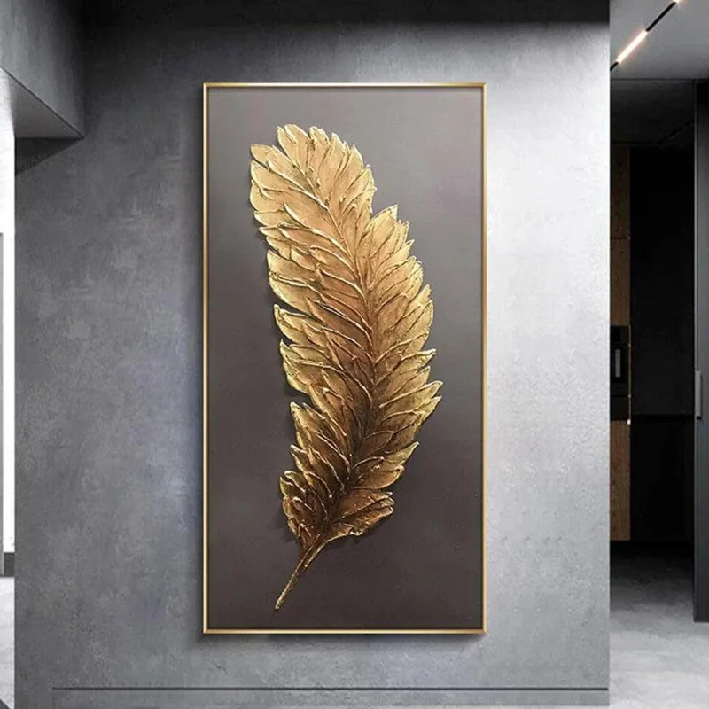 Large Feather White Gold Abstract Oil Painting Hand painted Paintings Wall Art Home Décor Picture Modern Oil Painting On Canvas