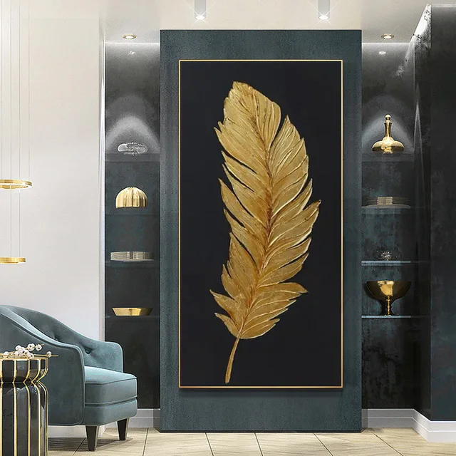 Large Feather White Gold Abstract Oil Painting Hand painted Paintings Wall Art Home Décor Picture Modern Oil Painting On Canvas