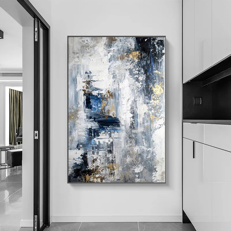 Abstract Blue White Gray Oil Painting on Canvas Modern Prints and Posters Cuadros Wall Art Pictures for Living Room Home Decor