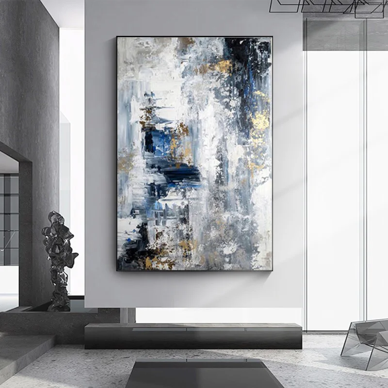 Abstract Blue White Gray Oil Painting on Canvas Modern Prints and Posters Cuadros Wall Art Pictures for Living Room Home Decor