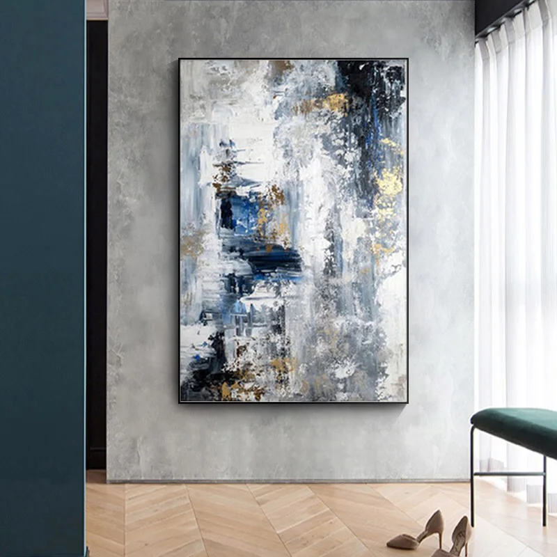 Abstract Blue White Gray Oil Painting on Canvas Modern Prints and Posters Cuadros Wall Art Pictures for Living Room Home Decor