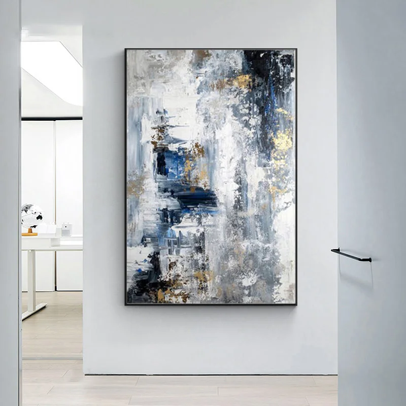 Abstract Blue White Gray Oil Painting on Canvas Modern Prints and Posters Cuadros Wall Art Pictures for Living Room Home Decor