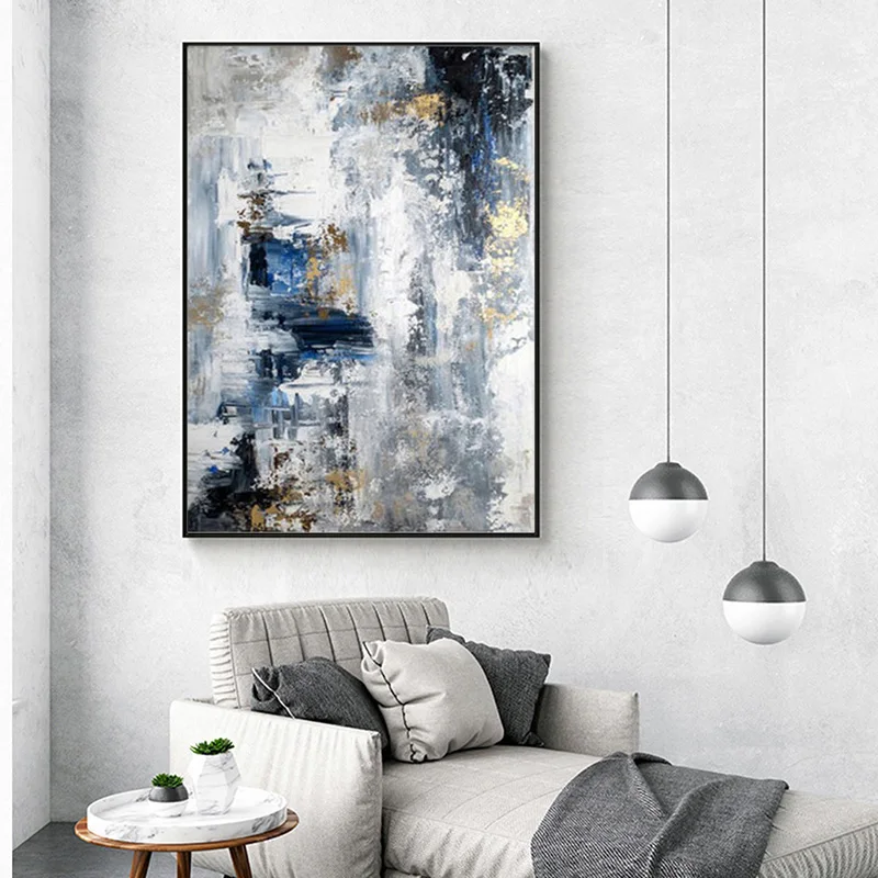 Abstract Blue White Gray Oil Painting on Canvas Modern Prints and Posters Cuadros Wall Art Pictures for Living Room Home Decor