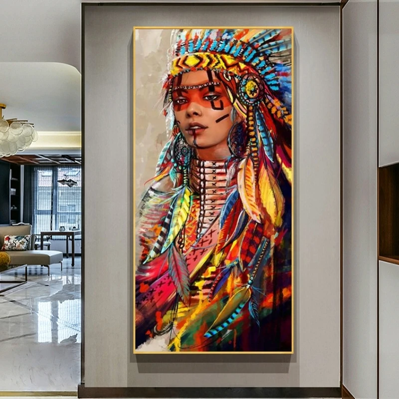 Colorful Indian Woman Canvas Art Posters And Prints Native Woman Canvas Paintings On the Wall Art Pictures Home Decor Cuadros