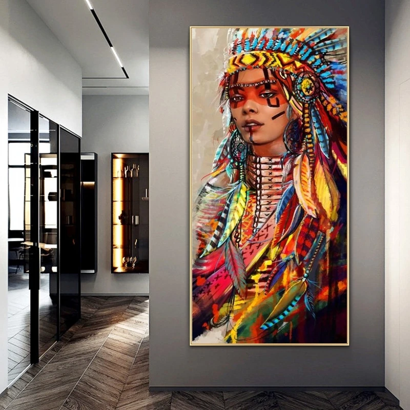 Colorful Indian Woman Canvas Art Posters And Prints Native Woman Canvas Paintings On the Wall Art Pictures Home Decor Cuadros