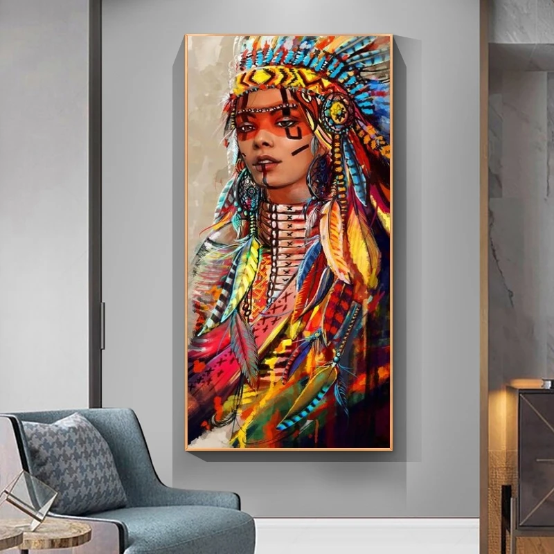 Colorful Indian Woman Canvas Art Posters And Prints Native Woman Canvas Paintings On the Wall Art Pictures Home Decor Cuadros