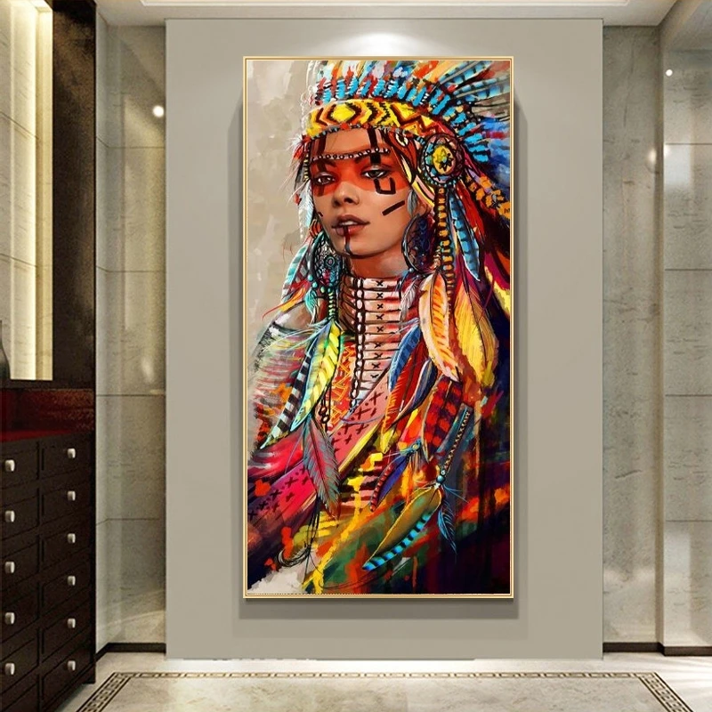 Colorful Indian Woman Canvas Art Posters And Prints Native Woman Canvas Paintings On the Wall Art Pictures Home Decor Cuadros