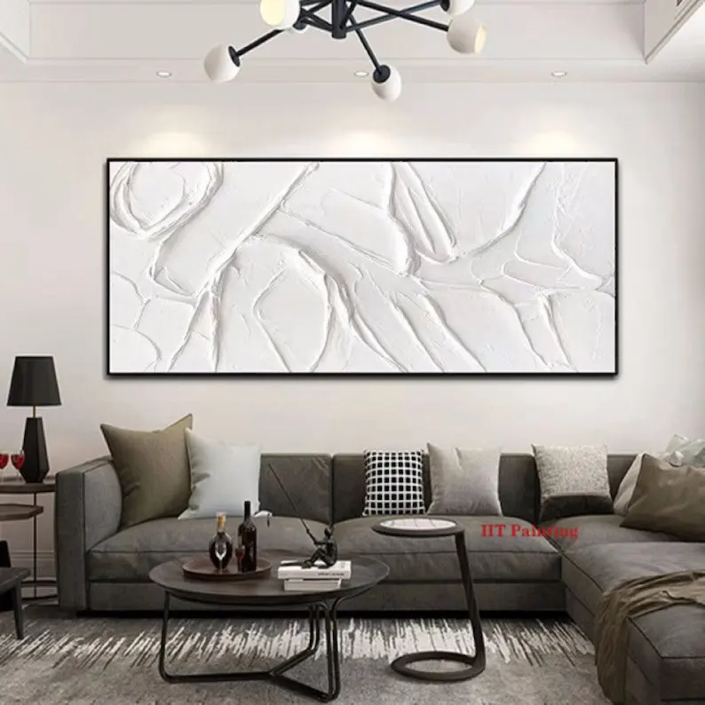 Large Black And White Abstract 3D Textured Art Poster Flat Canvas Painting Wall Art Pictures Modern Home Room Decor Cuadros