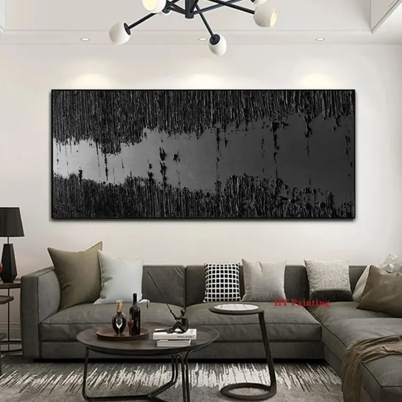 Large Black And White Abstract 3D Textured Art Poster Flat Canvas Painting Wall Art Pictures Modern Home Room Decor Cuadros