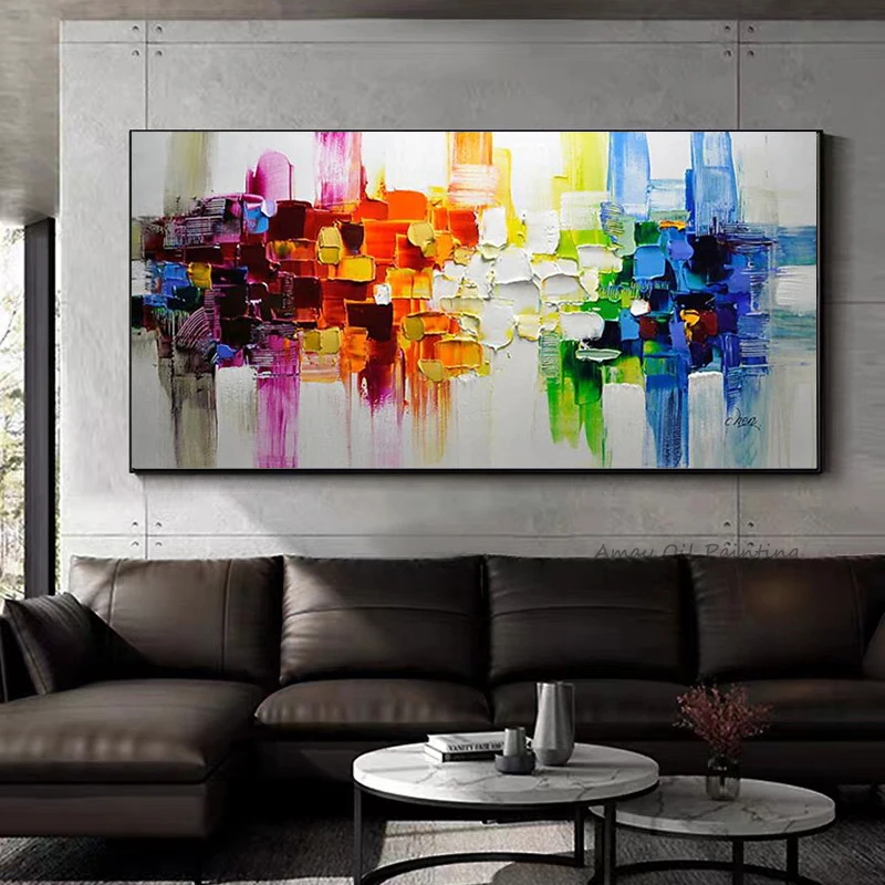 Hand painted Abstract Colorful Oil Painting On Canvas Large Wall Art Textured Home Art Painting For Living room DécorOi