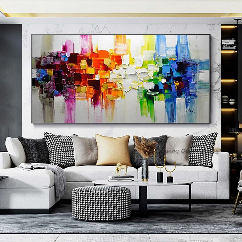 Hand painted Abstract Colorful Oil Painting On Canvas Large Wall Art Textured Home Art Painting For Living room DécorOi