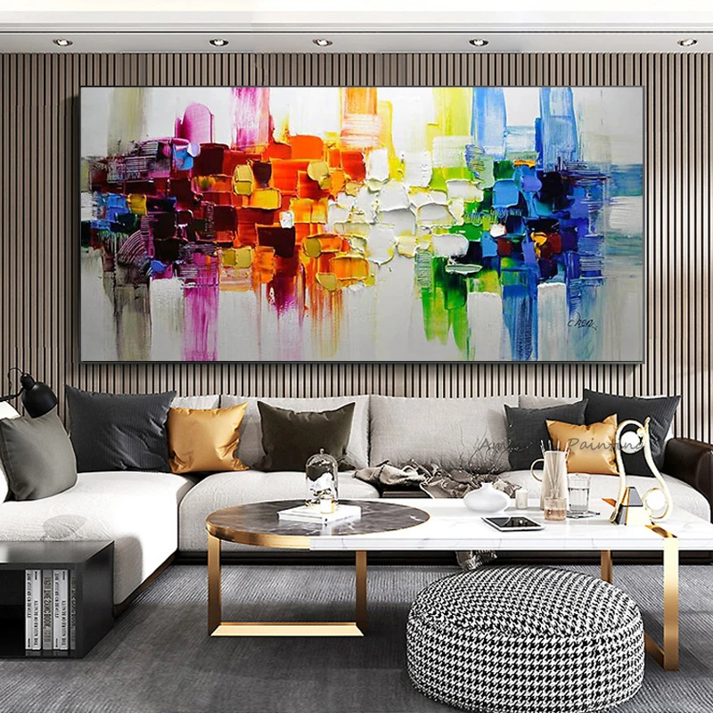 Hand painted Abstract Colorful Oil Painting On Canvas Large Wall Art Textured Home Art Painting For Living room DécorOi