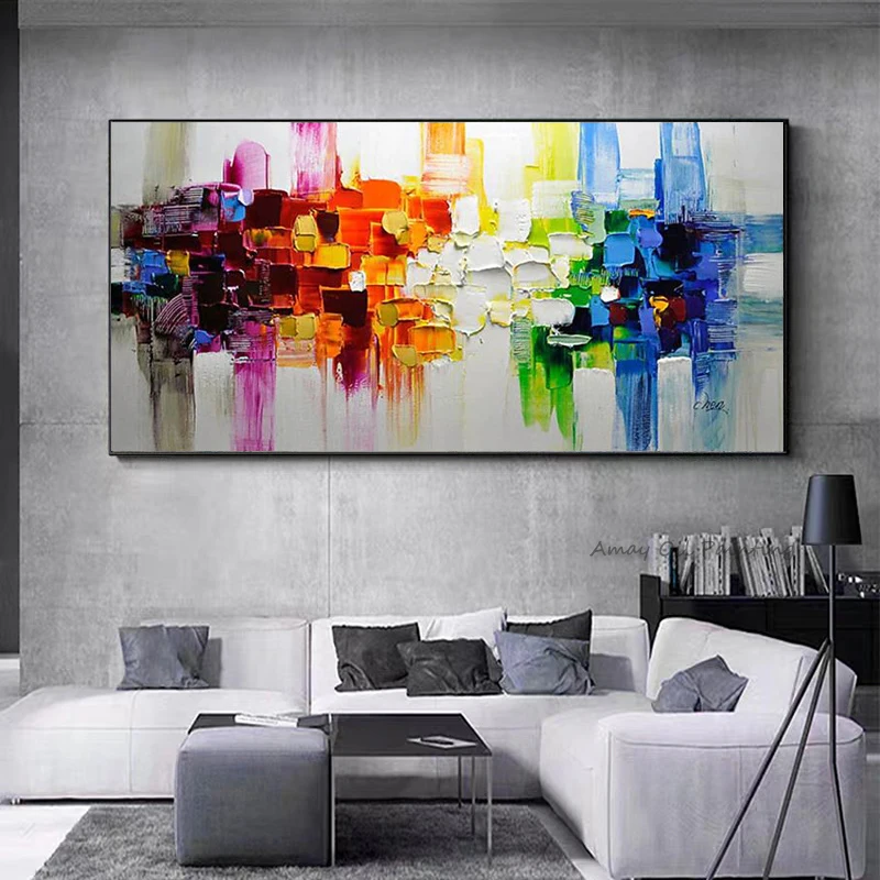 Hand painted Abstract Colorful Oil Painting On Canvas Large Wall Art Textured Home Art Painting For Living room DécorOi