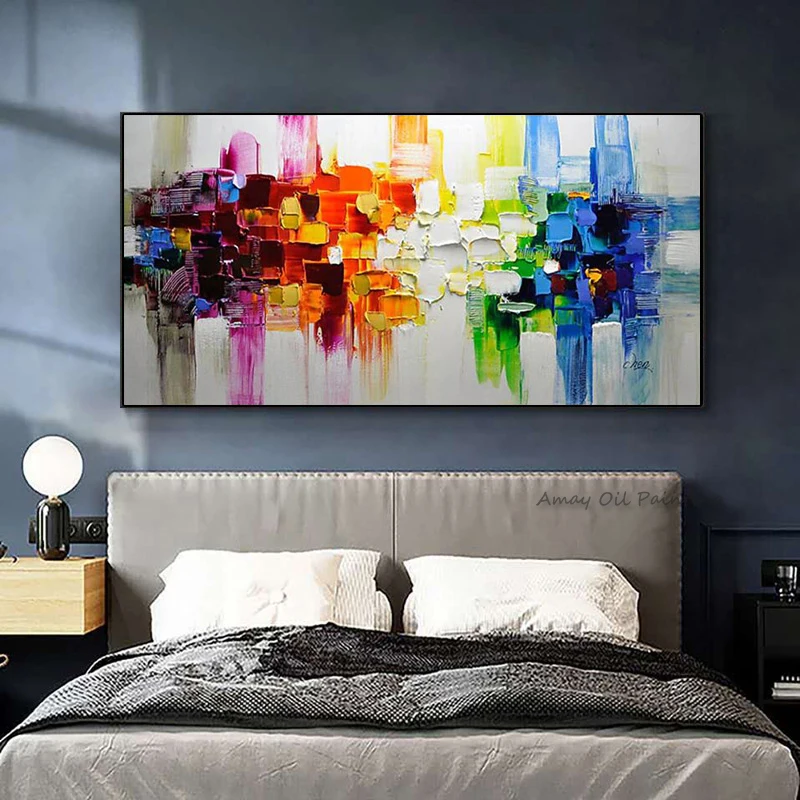 Hand painted Abstract Colorful Oil Painting On Canvas Large Wall Art Textured Home Art Painting For Living room DécorOi
