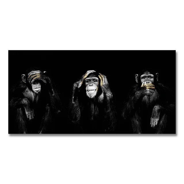 Wall Poster Wall Art Picture Dark 3 Funny Monkey Poster and Print for Living Room Home Décor