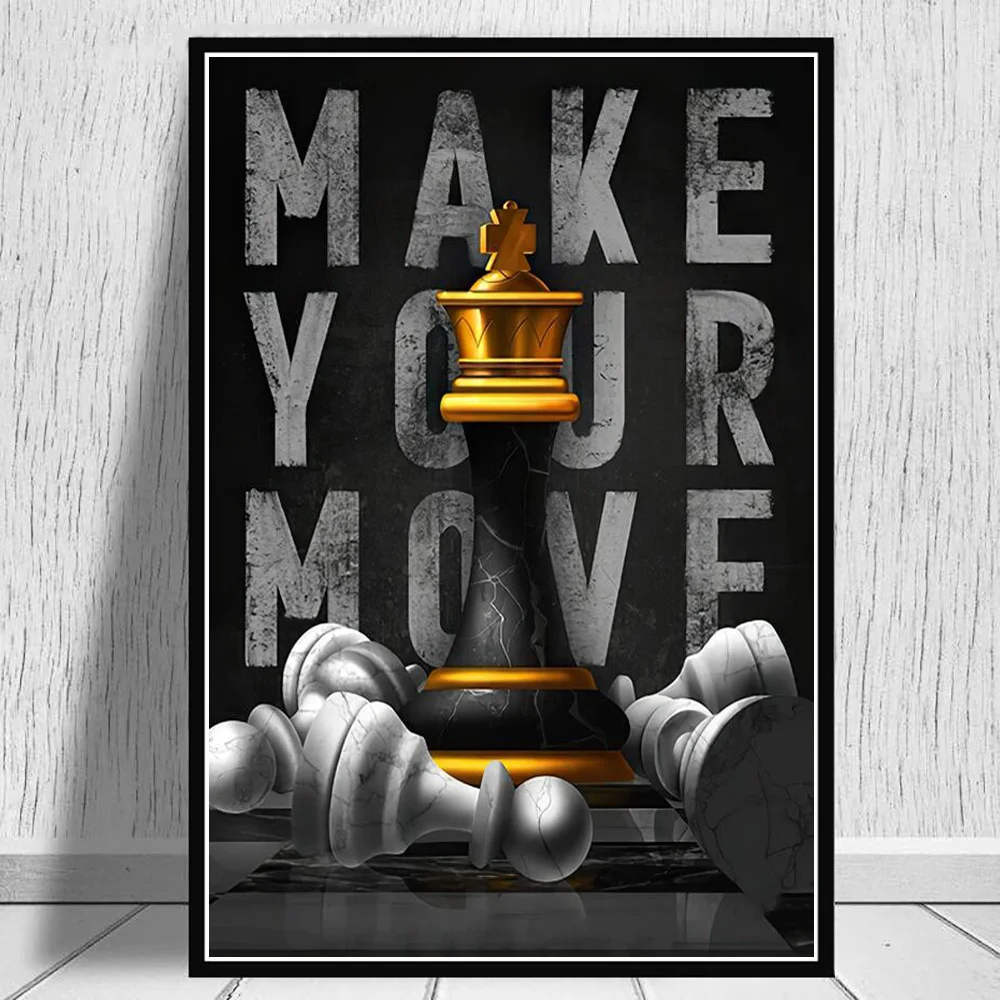 Golden Chess Motivation Life Quote Nordic Decor Wall Art Black and White Poster Painting on the Canvas Prints Pictures