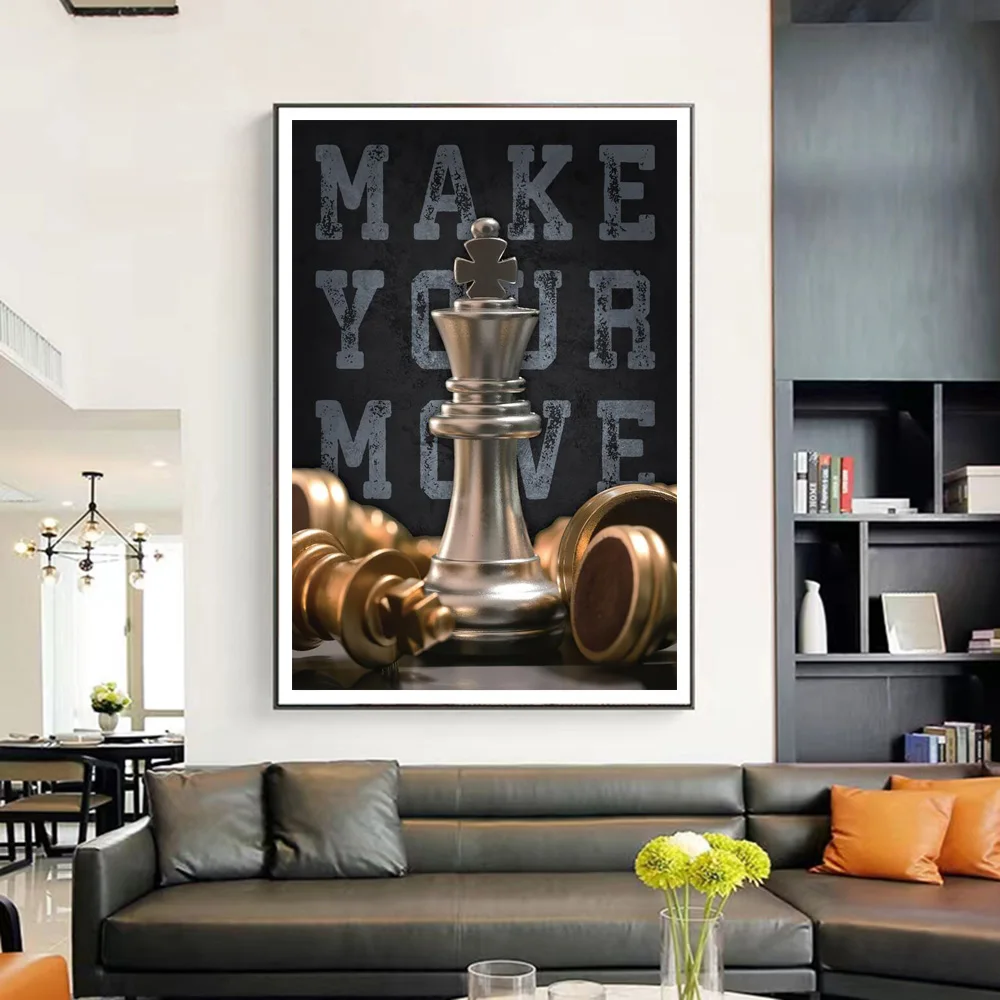 Golden Chess Motivation Life Quote Nordic Decor Wall Art Black and White Poster Painting on the Canvas Prints Pictures