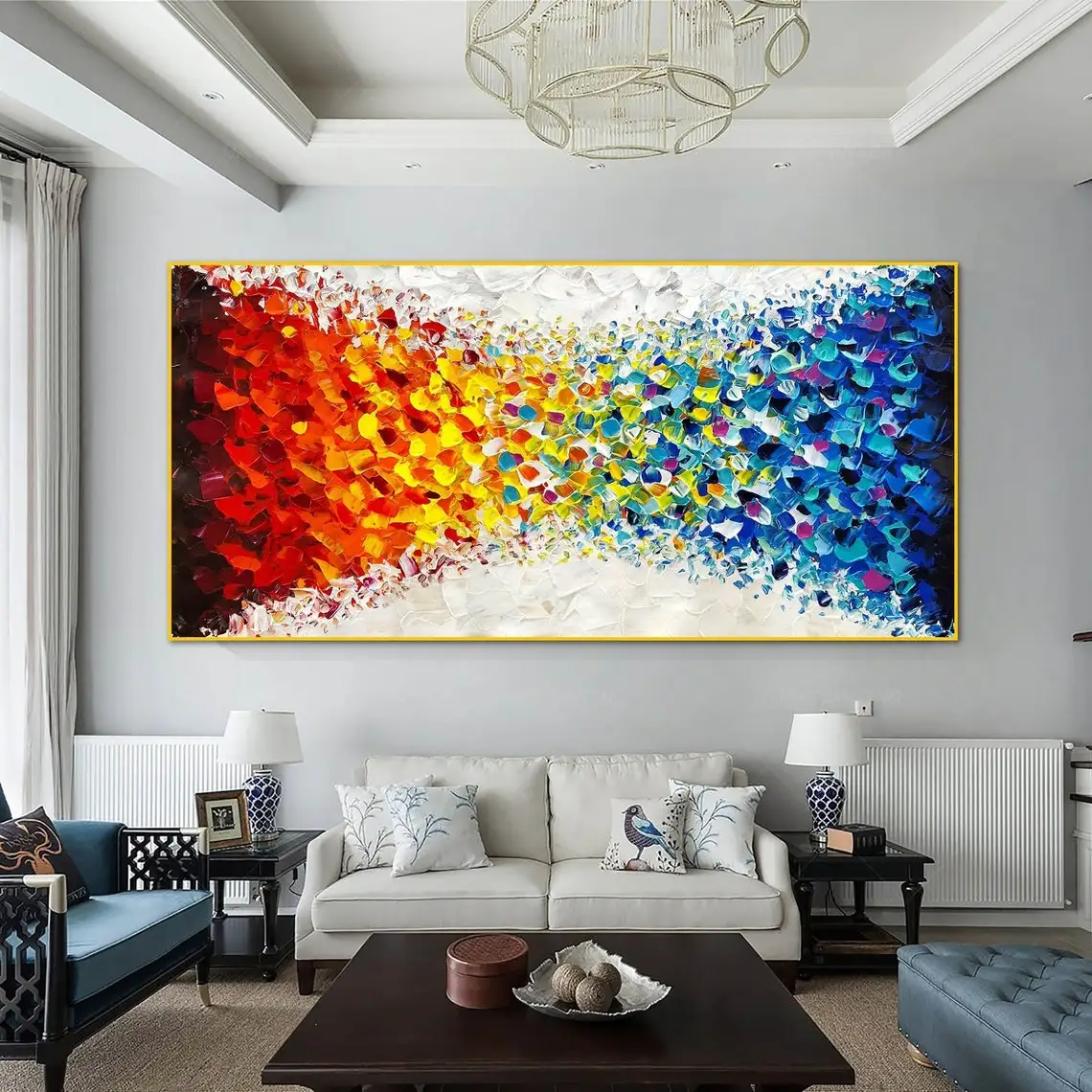 Abstract Forest Boho Wall Decor Oil Painting Handmade On Canvas Red & Blue Tree Wall Art Home Decor Modern Heavy Textured Art