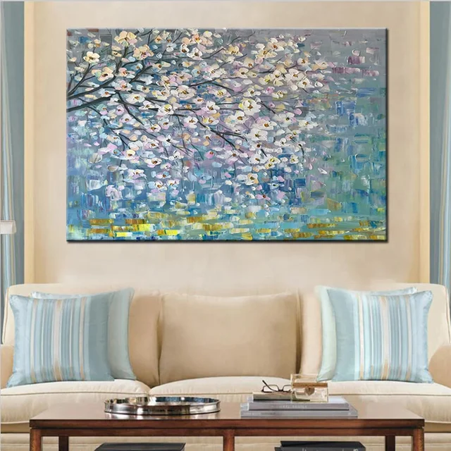 Classic Retro Aesthetics Wall Art Blue Tree Flowers HD Oil on Canvas Posters and Prints Home Decoration