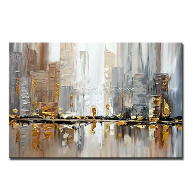 Hand-Painted Abstract City Oil Painting on Canvas Modern Building Landscape Wall Art Pictures