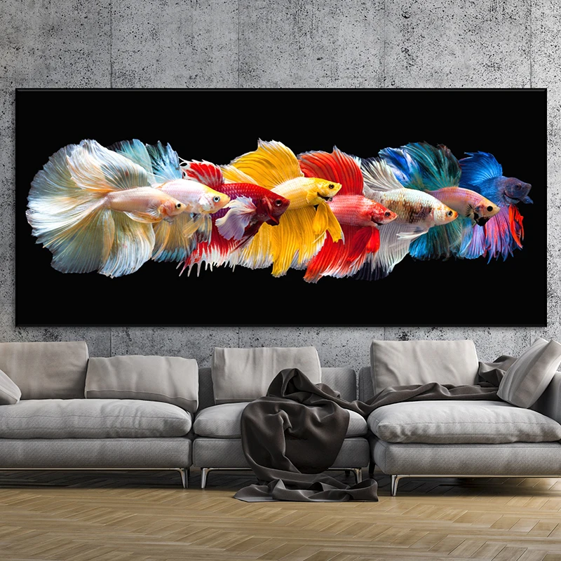 Abstract Multi Color Fish Canvas Painting Wall Art Colorful Betta Fish Rainbow Fish Wall Pictures Poster for Living Room DecorPr