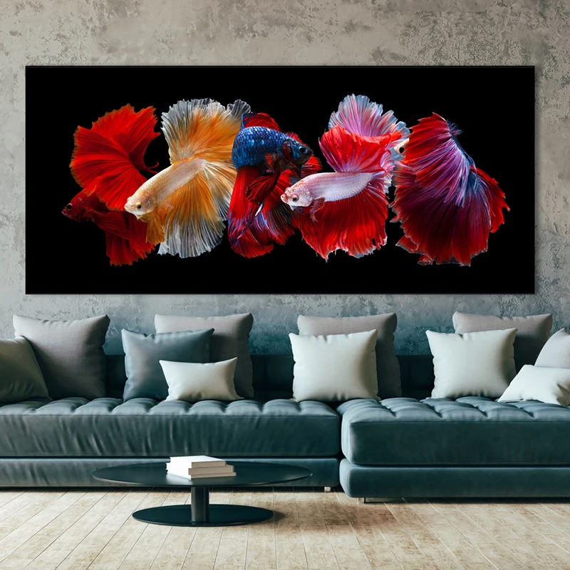 Abstract Multi Color Fish Canvas Painting Wall Art Colorful Betta Fish Rainbow Fish Wall Pictures Poster for Living Room DecorPr