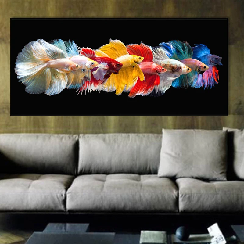 Abstract Multi Color Fish Canvas Painting Wall Art Colorful Betta Fish Rainbow Fish Wall Pictures Poster for Living Room DecorPr