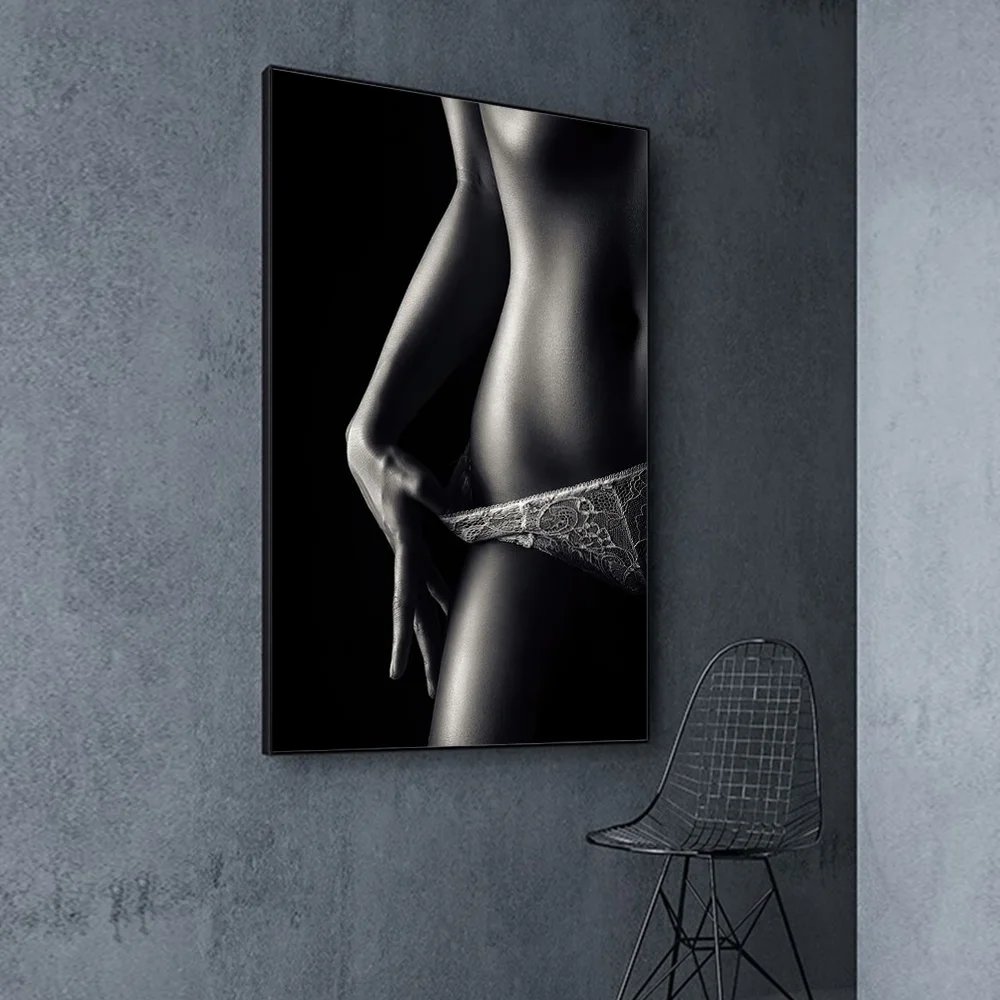 Modern Nude Girl Posters And Prints Black White Sexy Naked Woman Wall Art Lady Body Shadow Canvas Painting For Living Room