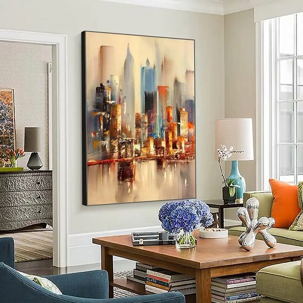 Large Original Abstract City Art Painting New York Skyline Wall Poster Prints Canvas Art Painting Picture For Living Room