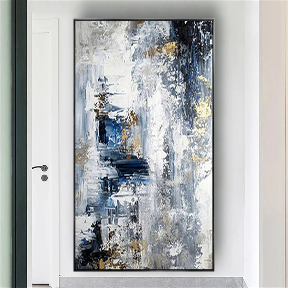 Large Hand-Painted Abstract Oil Paintings On Canvas Nordic Style Wall Art Poster Modern Home Decor Picture Blue Mural For Room