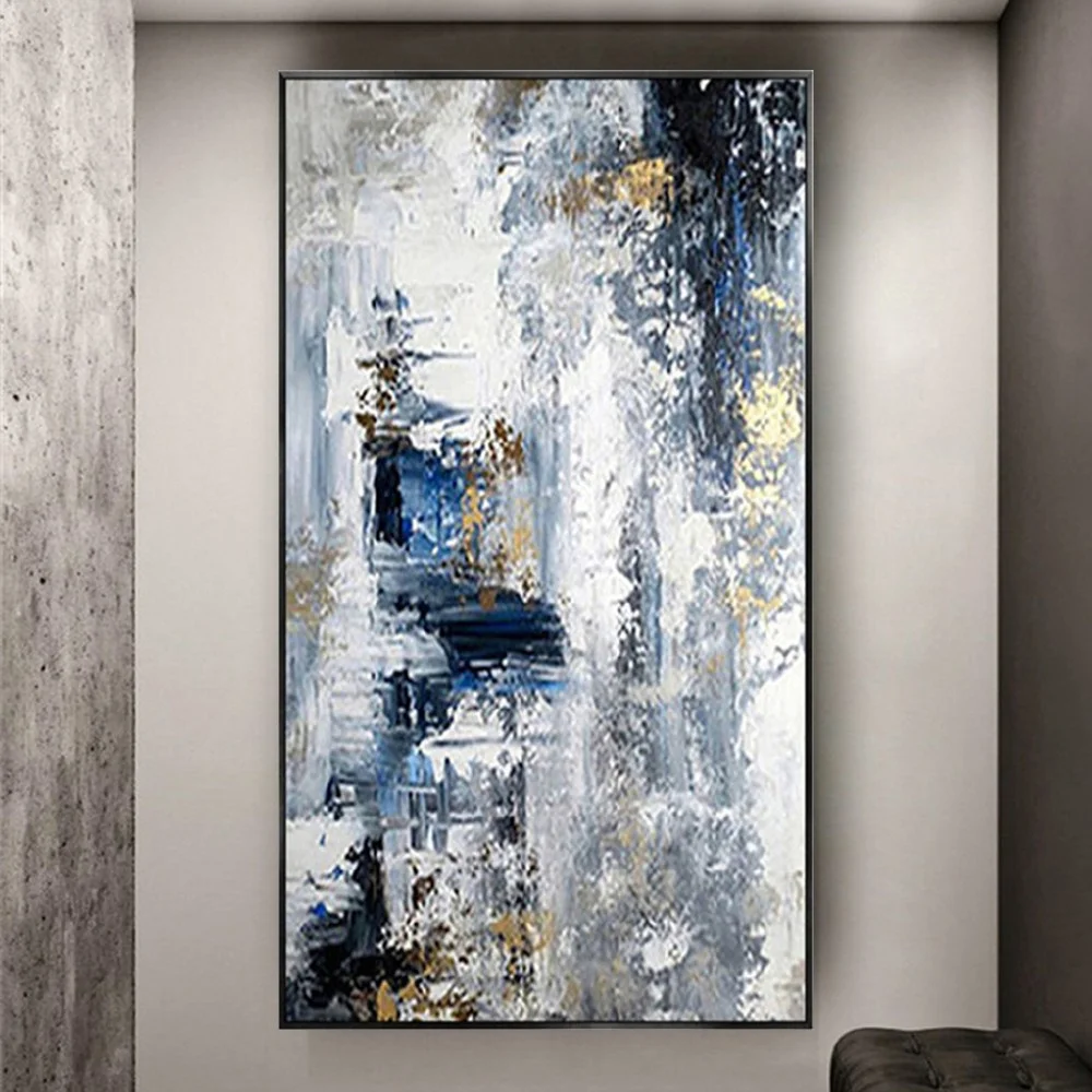 Large Hand-Painted Abstract Oil Paintings On Canvas Nordic Style Wall Art Poster Modern Home Decor Picture Blue Mural For Room