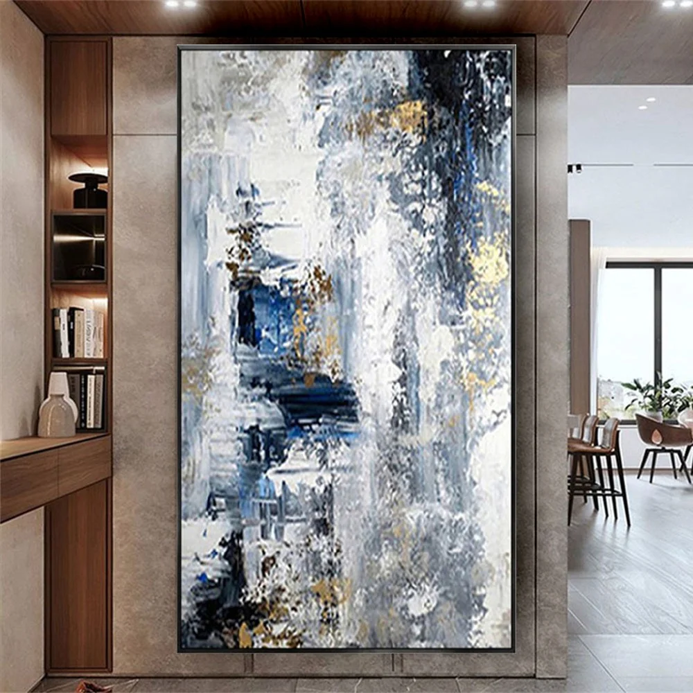 Large Hand-Painted Abstract Oil Paintings On Canvas Nordic Style Wall Art Poster Modern Home Decor Picture Blue Mural For Room