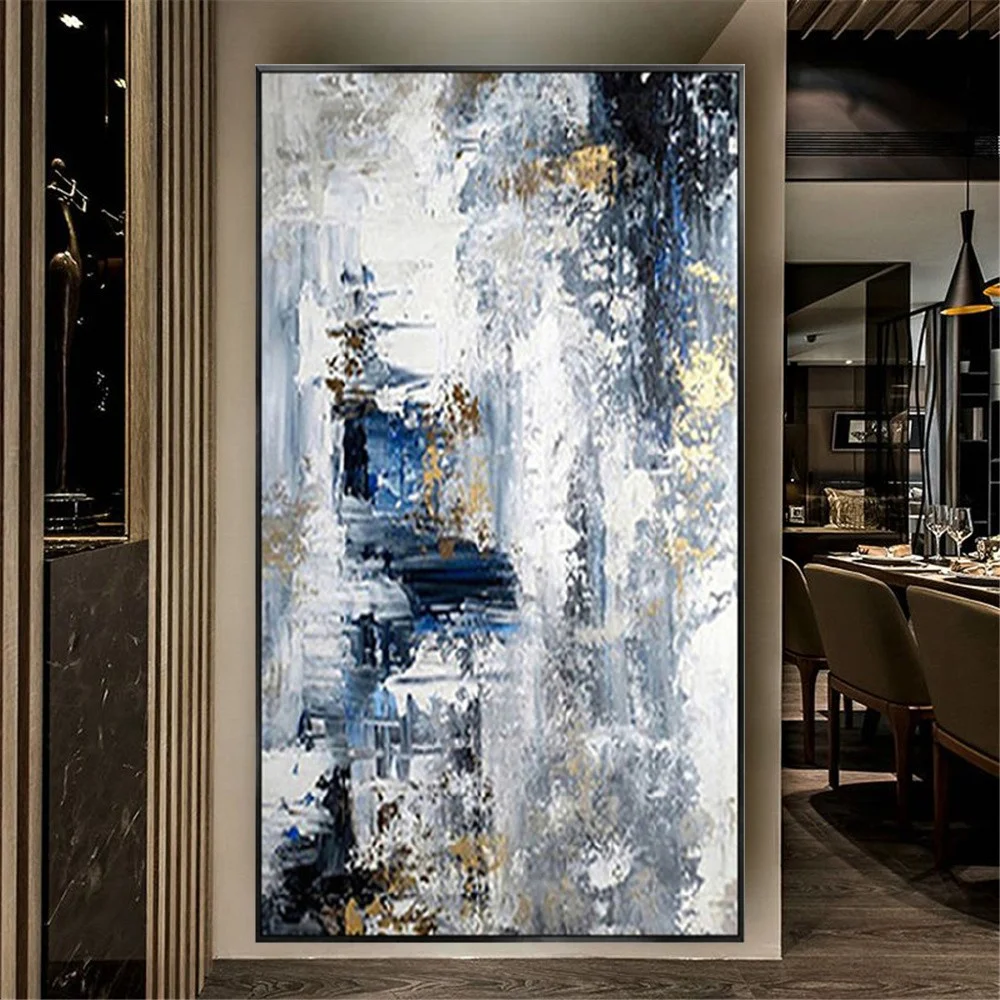 Large Hand-Painted Abstract Oil Paintings On Canvas Nordic Style Wall Art Poster Modern Home Decor Picture Blue Mural For Room