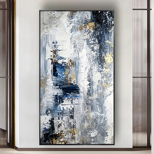 Large Hand-Painted Abstract Oil Paintings On Canvas Nordic Style Wall Art Poster Modern Home Decor Picture Blue Mural For Room