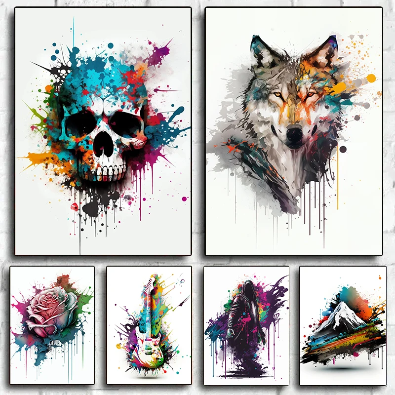 Graffiti Art Watercolor Abstract Canvas Painting Wall Art for Modern Living Room Home Decoration