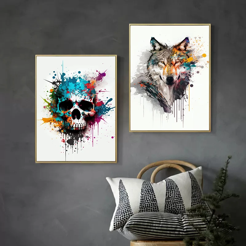 Graffiti Art Watercolor Abstract Canvas Painting Wall Art for Modern Living Room Home Decoration
