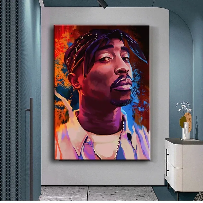 Hip Hop Singer Tupac Shakur Oil Painting on Canvas Portrait Posters Prints Wall Pictures for Living Room Home Wall Cuadros Decor