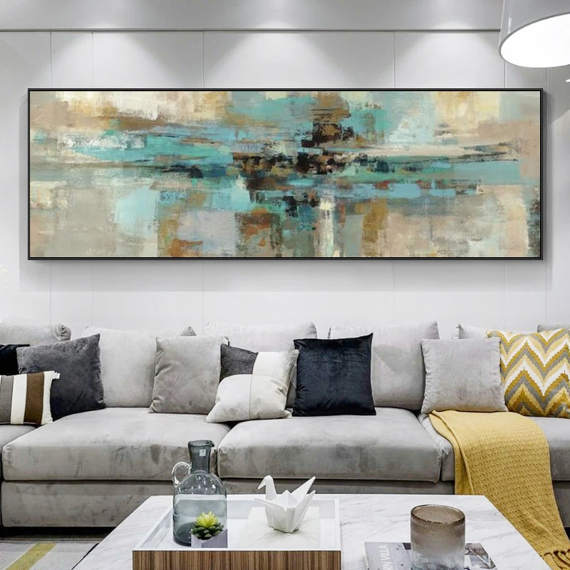 Large Size Modern Turquoise Color Abstract Canvas Painting On the Wall Art Posters And Prints Graffiti Art Pictures For Bed Room