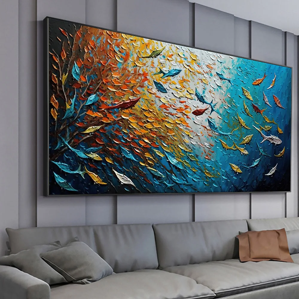 Abstract Blue Sea Fish Canvas Painting Nordic Art Graffiti Large Size Posters Print Modern Living Room Home Decoration Picture