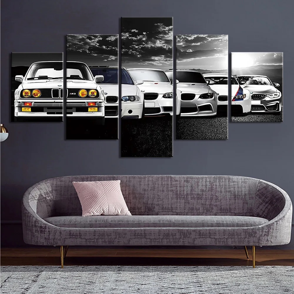 5 Pieces Wall Art Canvas Poster Abstract Retro Car Décor Living Room Picture Print Bedroom Wallpaper Home Decoration