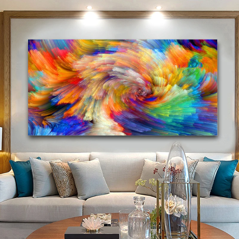 Abstract Wall Art Rainbow Color Splash Oil Paintings on Canvas Wall Posters and Print Cuadro Picture for Living Room Decoration