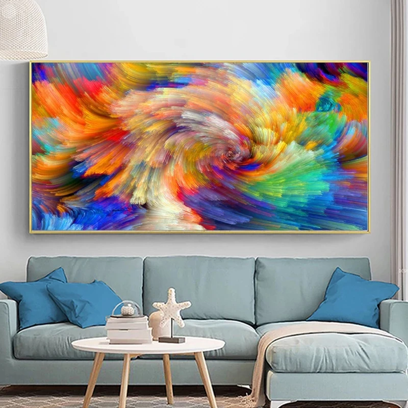 Abstract Wall Art Rainbow Color Splash Oil Paintings on Canvas Wall Posters and Print Cuadro Picture for Living Room Decoration