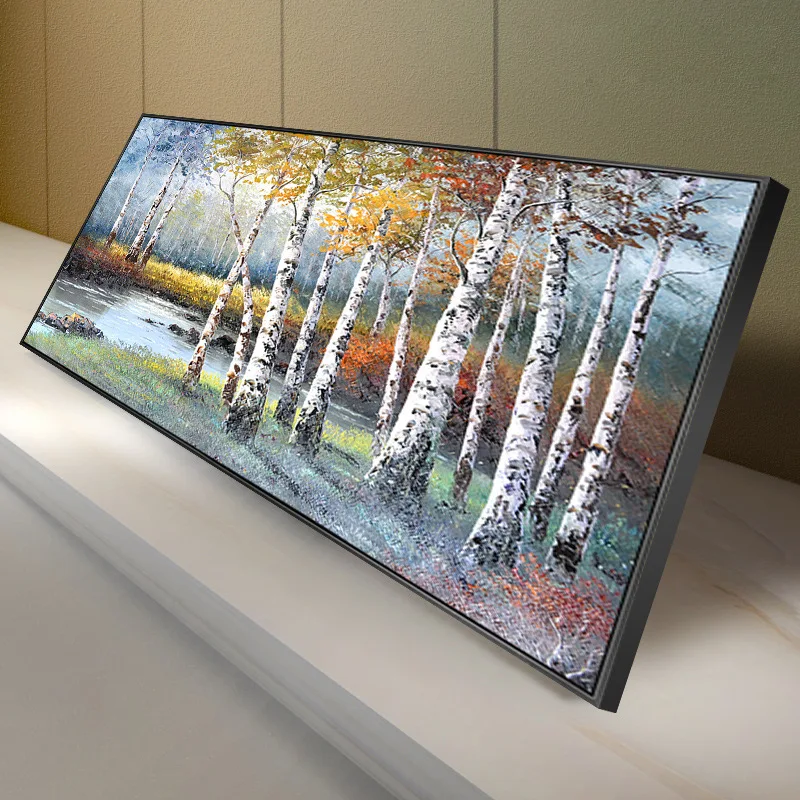 Hand Painted Birch Forest Landscape Oil Painting Scenery Wall Horizontal Decorative Handmade Painting For Living Room Home Décor