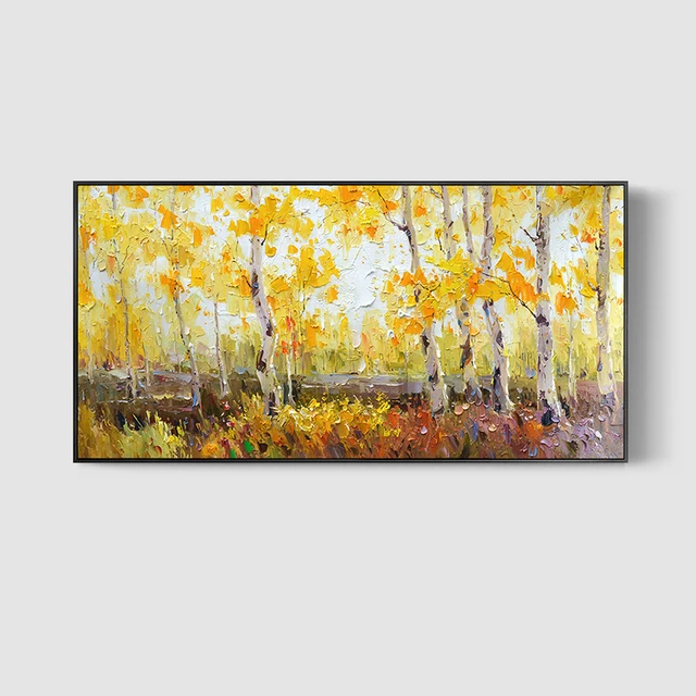 Hand Painted Birch Forest Landscape Oil Painting Scenery Wall Horizontal Decorative Handmade Painting For Living Room Home Décor