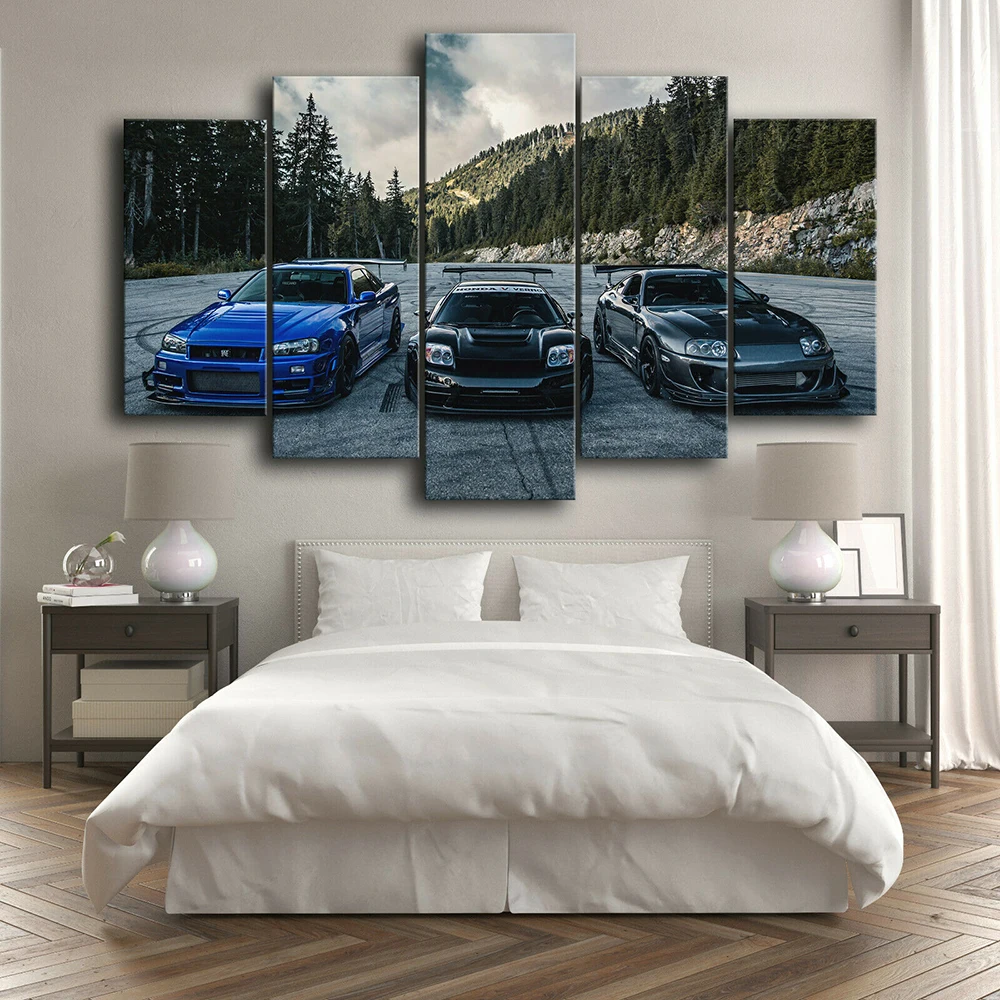5 Pieces Canvas Art JDM Supra Nissan Skyline NSX Car Home Décor Popular Wall Picture Print Living Room Poster