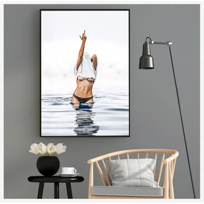 Modern Fashion Sexy Woman Wall Art Black And White Color Oil Canvas Posters And Prints Living Room Bedroom Decoration