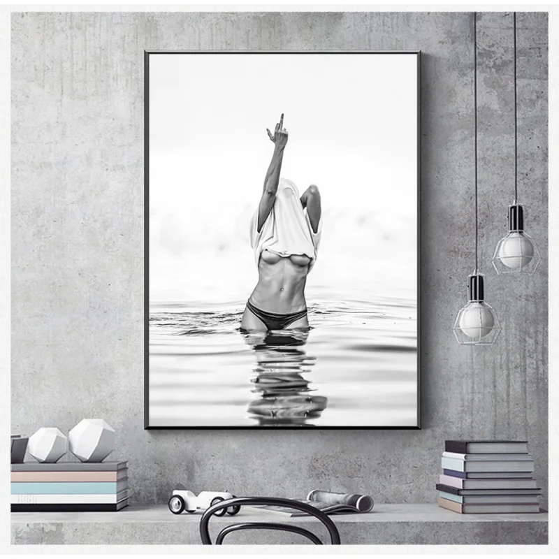 Modern Fashion Sexy Woman Wall Art Black And White Color Oil Canvas Posters And Prints Living Room Bedroom Decoration