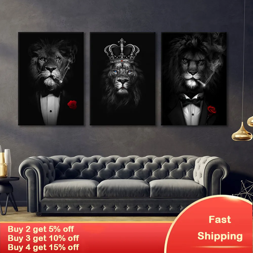 Lion Monkey Tiger Smoking Poster Anthropomorphic Animal Canvas Painting For Living Room Wall Art Decorative Pictures Home Decor